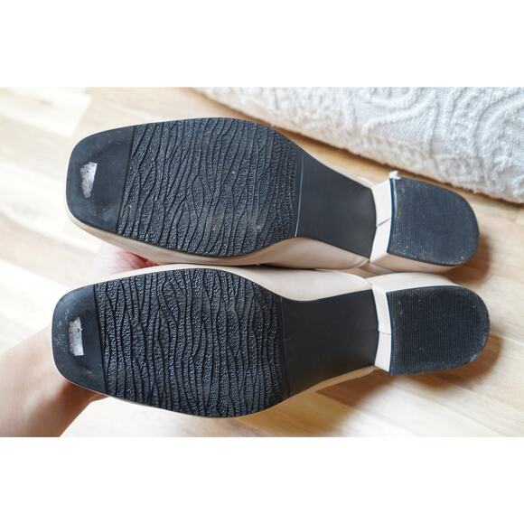 Handmade Ruched Faux Leather Square Toe Mules Casual Slippers Beige Size 5.5 - Picture 12 of 13